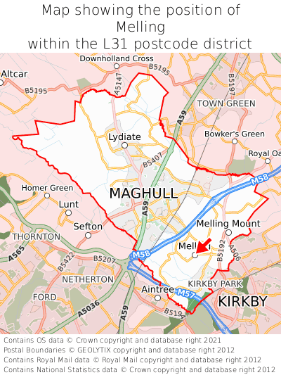 Map showing location of Melling within L31