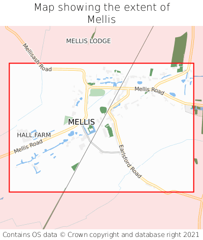 Map showing extent of Mellis as bounding box