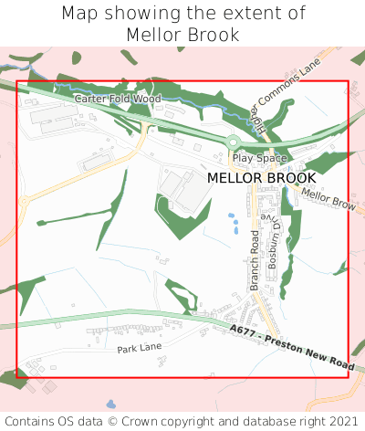 Map showing extent of Mellor Brook as bounding box