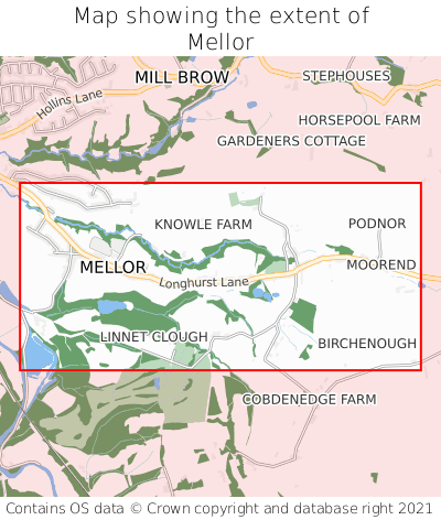 Map showing extent of Mellor as bounding box
