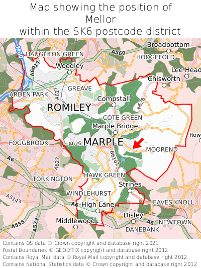 Map showing location of Mellor within SK6