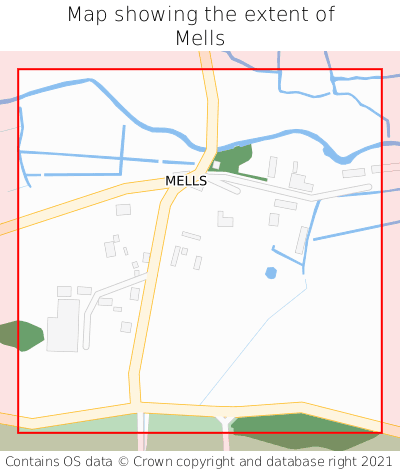 Map showing extent of Mells as bounding box