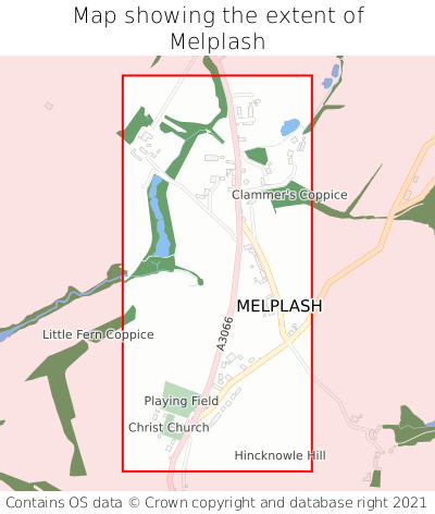 Map showing extent of Melplash as bounding box