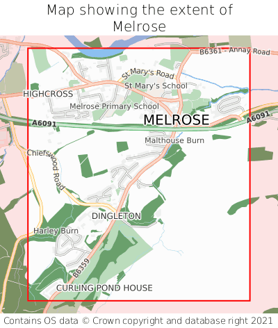Map showing extent of Melrose as bounding box
