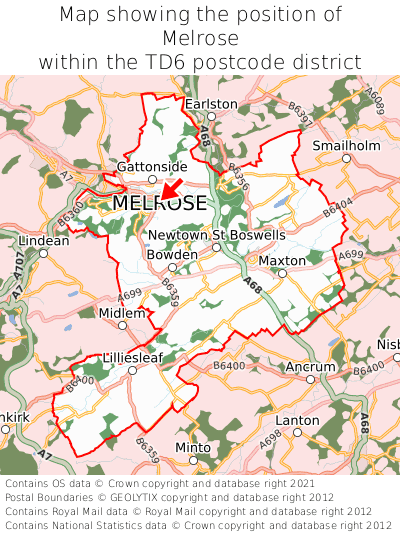 Map showing location of Melrose within TD6