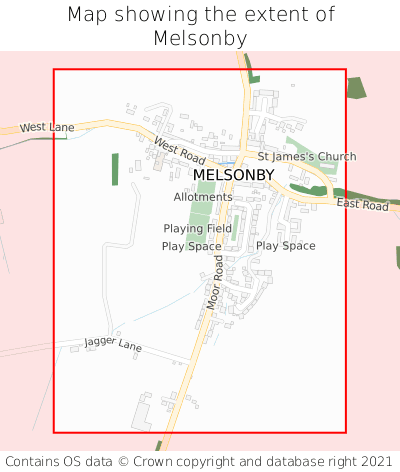 Map showing extent of Melsonby as bounding box