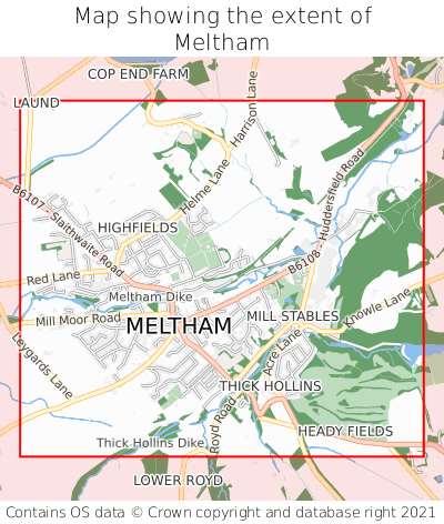 Map showing extent of Meltham as bounding box