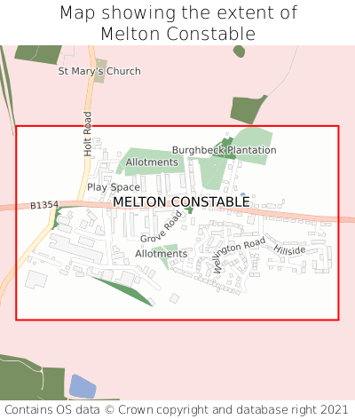 Map showing extent of Melton Constable as bounding box