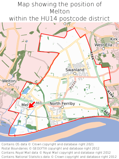 Map showing location of Melton within HU14