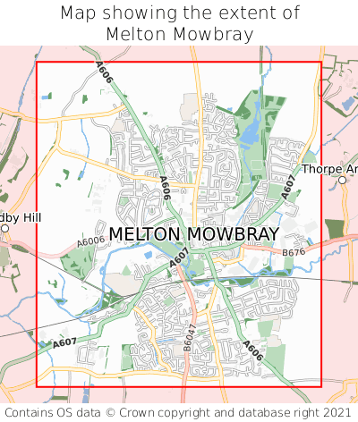 Map showing extent of Melton Mowbray as bounding box