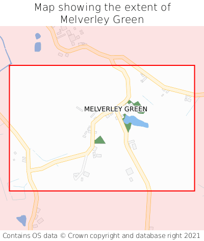 Map showing extent of Melverley Green as bounding box