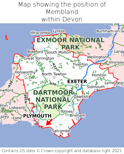 Map showing location of Membland within Devon