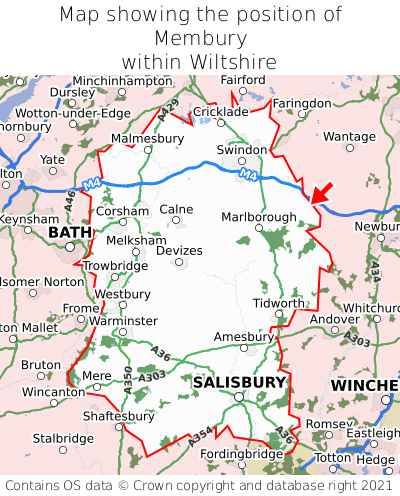 Map showing location of Membury within Wiltshire