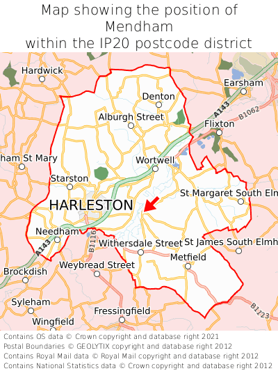 Map showing location of Mendham within IP20