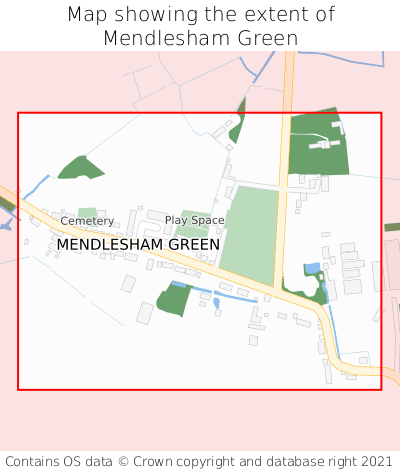 Map showing extent of Mendlesham Green as bounding box