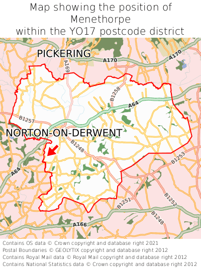 Map showing location of Menethorpe within YO17
