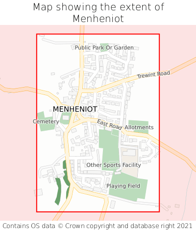 Map showing extent of Menheniot as bounding box
