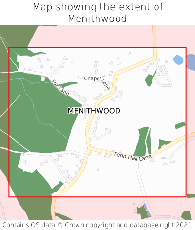 Map showing extent of Menithwood as bounding box