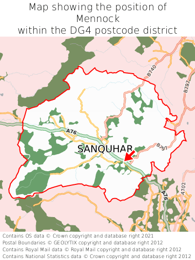 Map showing location of Mennock within DG4