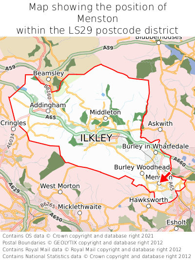 Map showing location of Menston within LS29