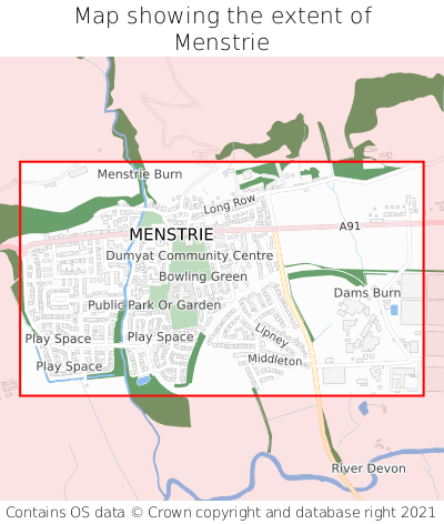 Map showing extent of Menstrie as bounding box