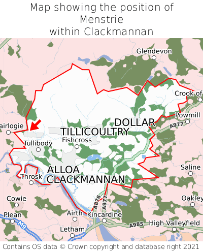 Map showing location of Menstrie within Clackmannan