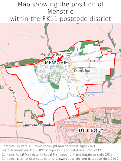 Map showing location of Menstrie within FK11