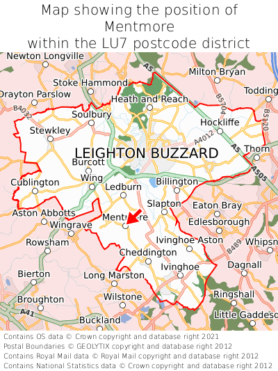 Map showing location of Mentmore within LU7