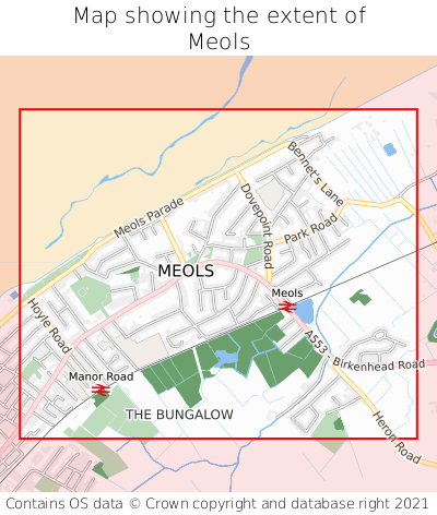 Map showing extent of Meols as bounding box