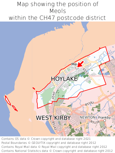 Map showing location of Meols within CH47