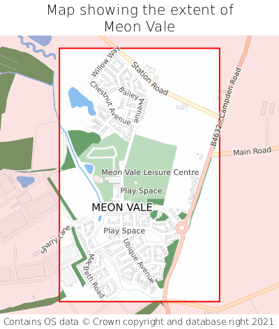 Map showing extent of Meon Vale as bounding box