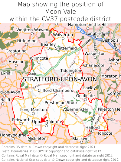 Map showing location of Meon Vale within CV37