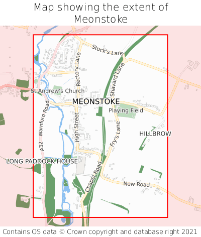 Map showing extent of Meonstoke as bounding box