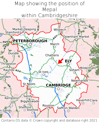 Map showing location of Mepal within Cambridgeshire