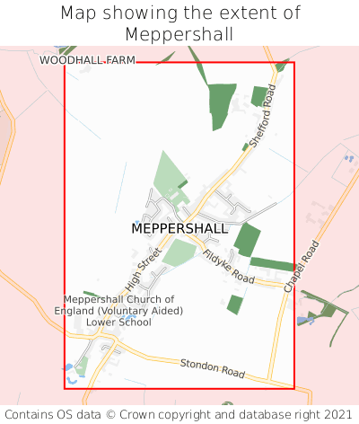 Map showing extent of Meppershall as bounding box