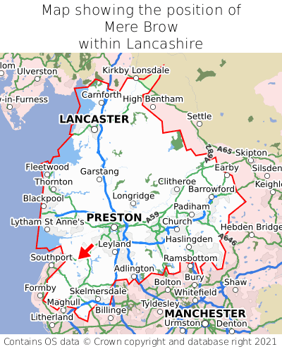 Map showing location of Mere Brow within Lancashire