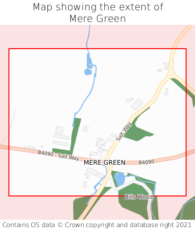 Map showing extent of Mere Green as bounding box