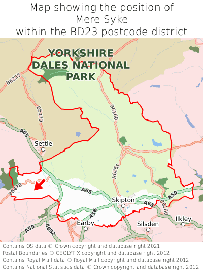 Map showing location of Mere Syke within BD23