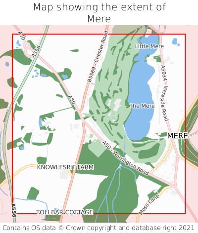 Map showing extent of Mere as bounding box