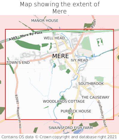 Map showing extent of Mere as bounding box