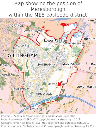 Map showing location of Meresborough within ME8