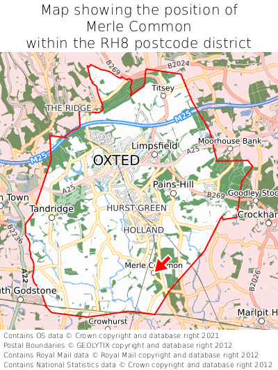 Map showing location of Merle Common within RH8