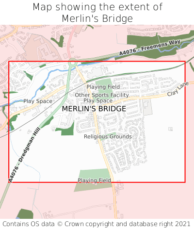 Map showing extent of Merlin's Bridge as bounding box