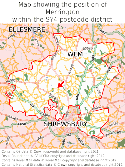 Map showing location of Merrington within SY4