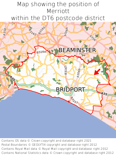 Map showing location of Merriott within DT6