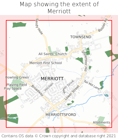 Map showing extent of Merriott as bounding box