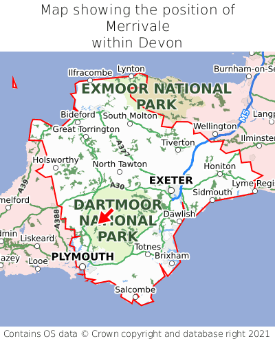 Map showing location of Merrivale within Devon