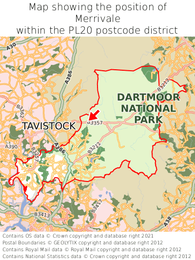 Map showing location of Merrivale within PL20