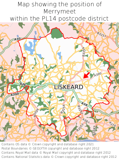 Map showing location of Merrymeet within PL14