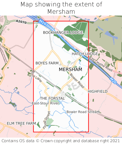Map showing extent of Mersham as bounding box